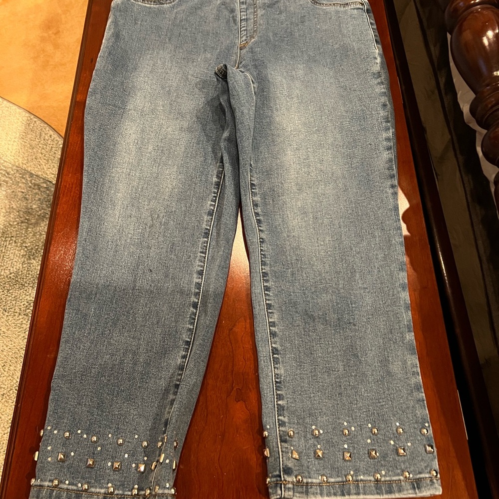 Women's Blue Jeans with Stud Embellishments